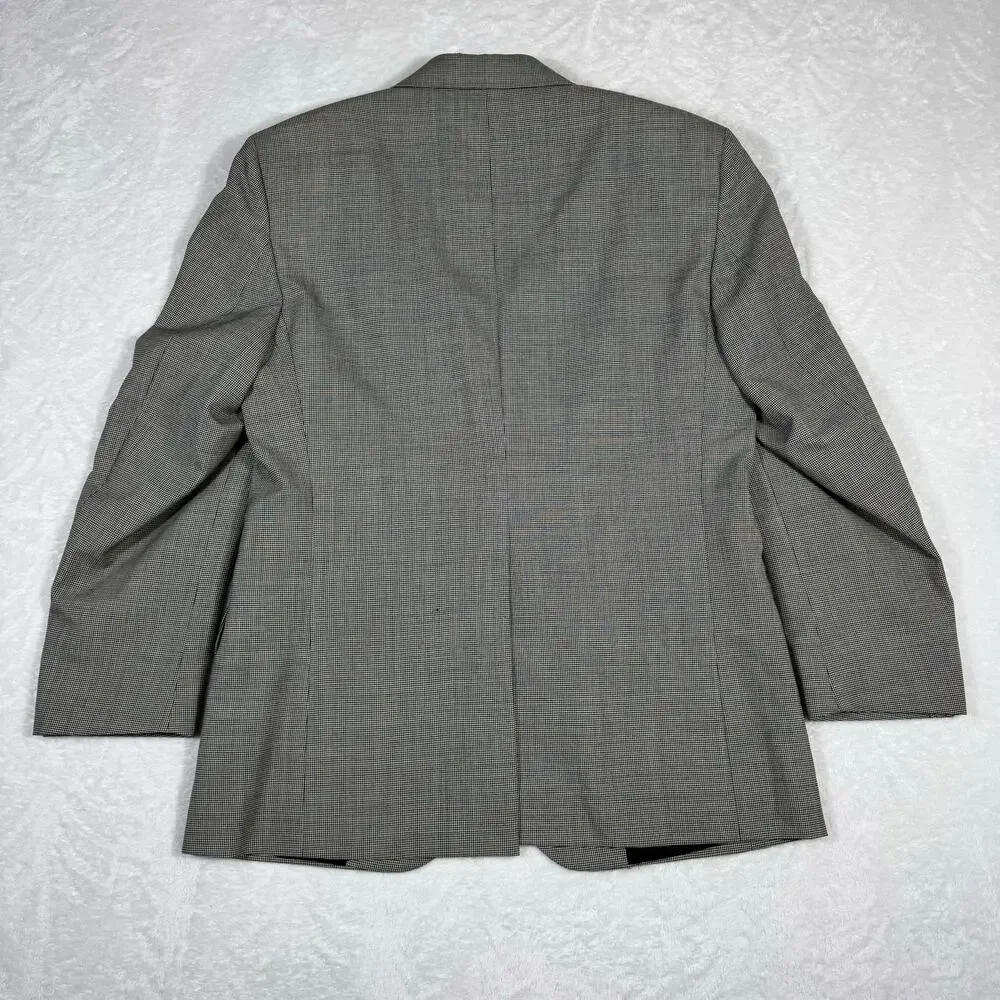 Halston‎ Pure Wool Men's 40R Blazer USA Made Sports Coat Black White 2 Button